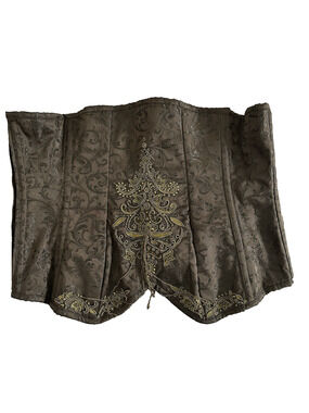 Vintage Goth Brown Jacquard Corset Lace Up Steampunk Victorian Brocade Size 40